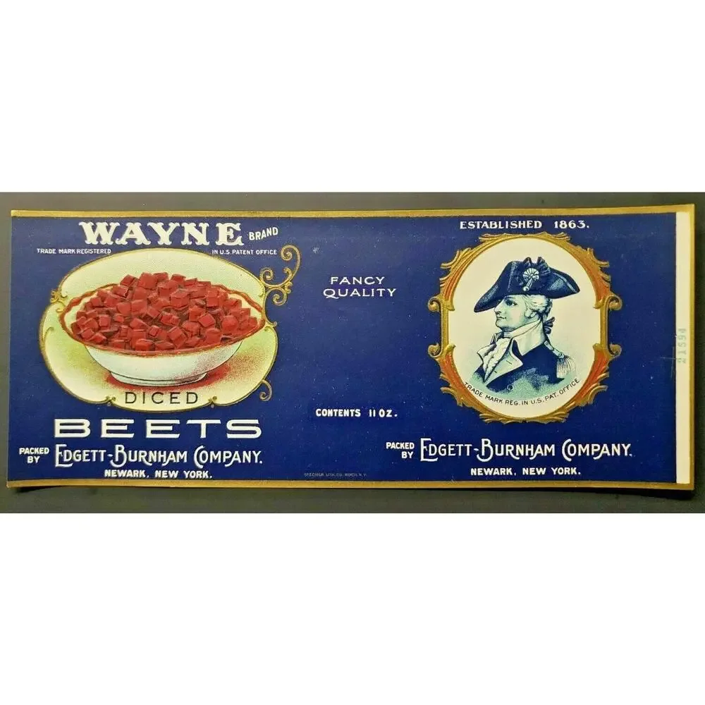 Vintage‎ Wayne Brand Red Beets Edgett Burnham Co New York 1940s Can Label Z2